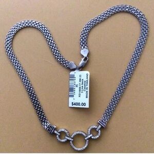 Giani Bernini Cubic Zirconia 925 Sterling Silver 3 Link Caseline Necklace